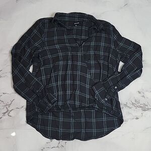 Madewell Palma Plaid Green Crossover Wrap Blouse